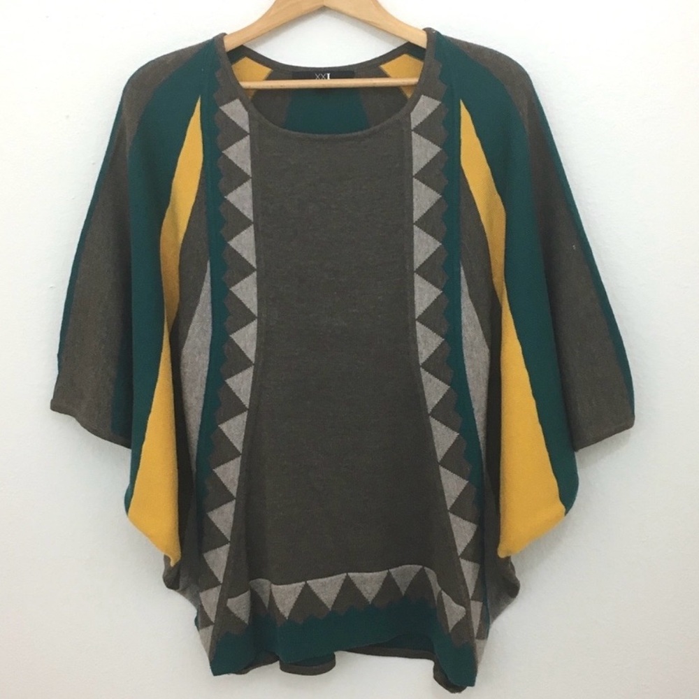 Forever 21 Green, Gold and Gray Poncho Size S